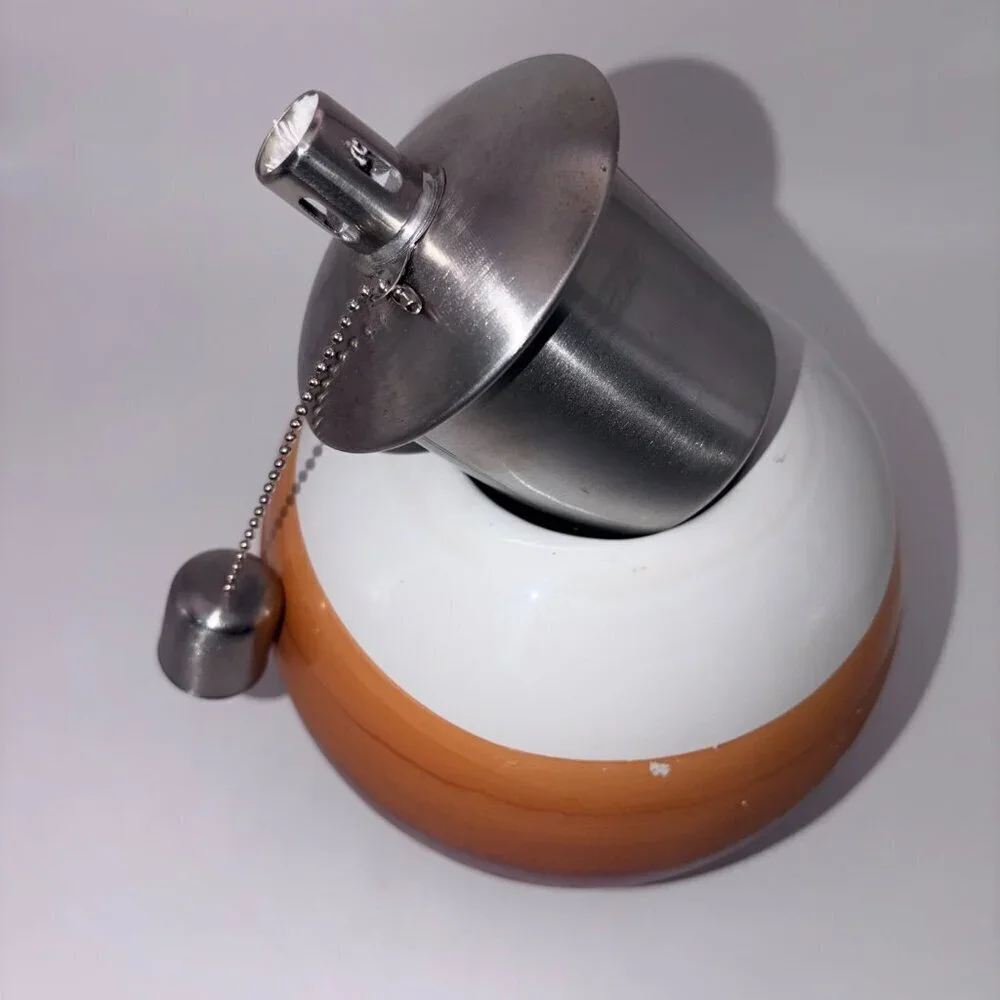 Vintage Glass Fragrance Oil Lamp Mid Century Modern Amber White Glass Metal Wick